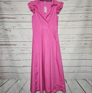 Source Unknown Hot Pink Midi Dress with Ruffle Cap Sleeves
